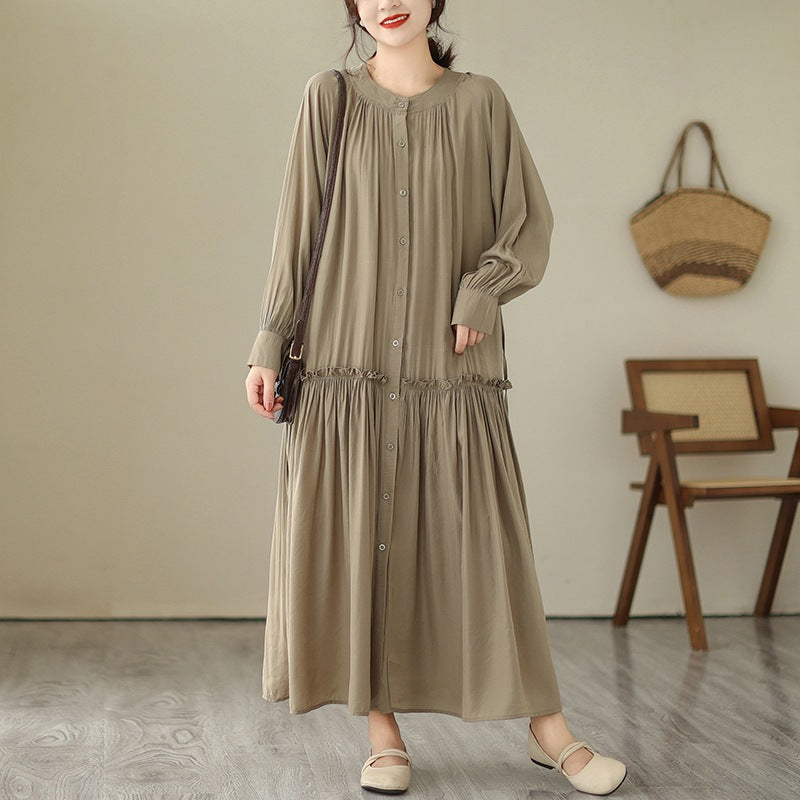 Plus size women's clothing 2023 autumn new fat MM  and thin solid color long dress