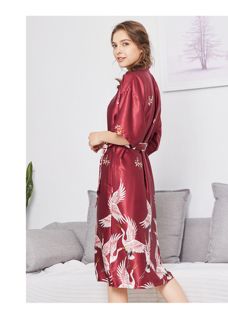 Bridesmaids Red Dressing Robes Long Ladies Fashion Homewear Nightgown