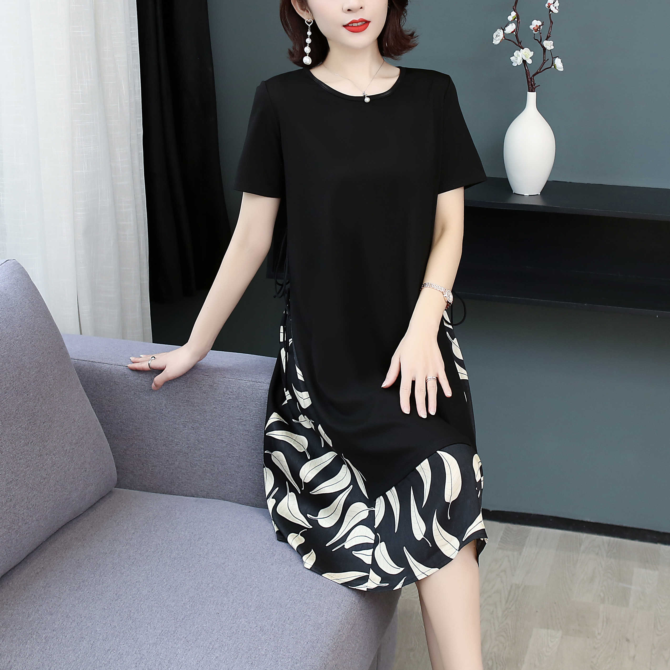 فستان نسائي أنيق جديد موديل 2023 بخياطة من الشيفون فستان نسائي صيفي غير رسمي برقبة دائرية 5*3 