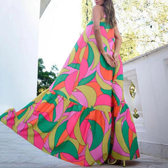 2023 الربيع والصيف الأوروبية والأمريكية الجديدة ركاب نمط فستان فرنسي عميق الخامس الرقبة عارية الذراعين الحمالات فستان مُزين بطباعة 