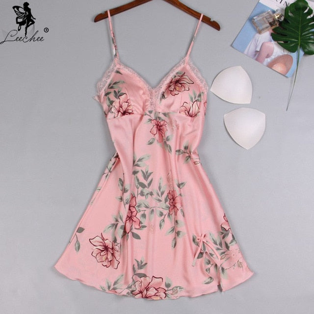 Leechee Women Sleepwear Nighty Nightdress Sexy Lingerie Nightgown Lady Off Shoulder Nightwear Female Night Home Cloth Dress