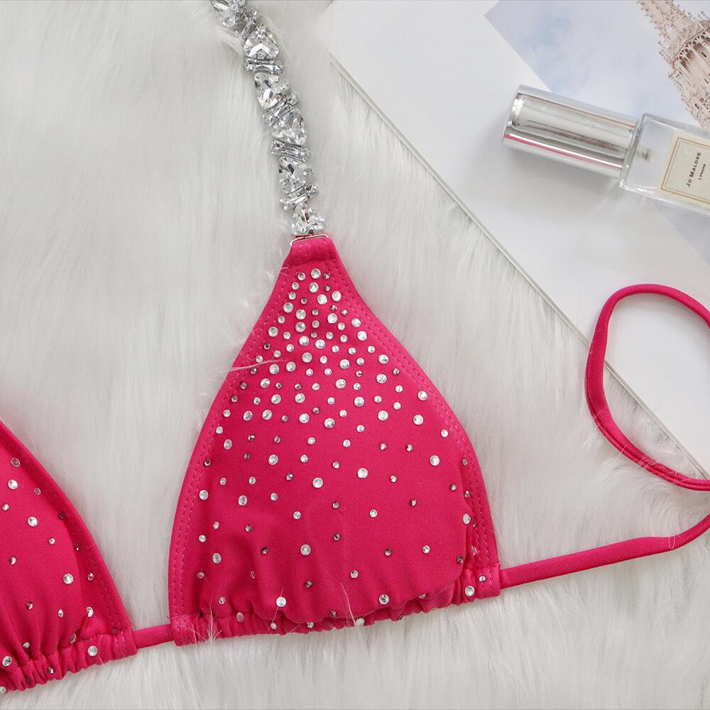 European and American spring and summer new solid color sexy hot diamond strapless backless seaside holiday beach low-cut suspenders briefs swimsuit