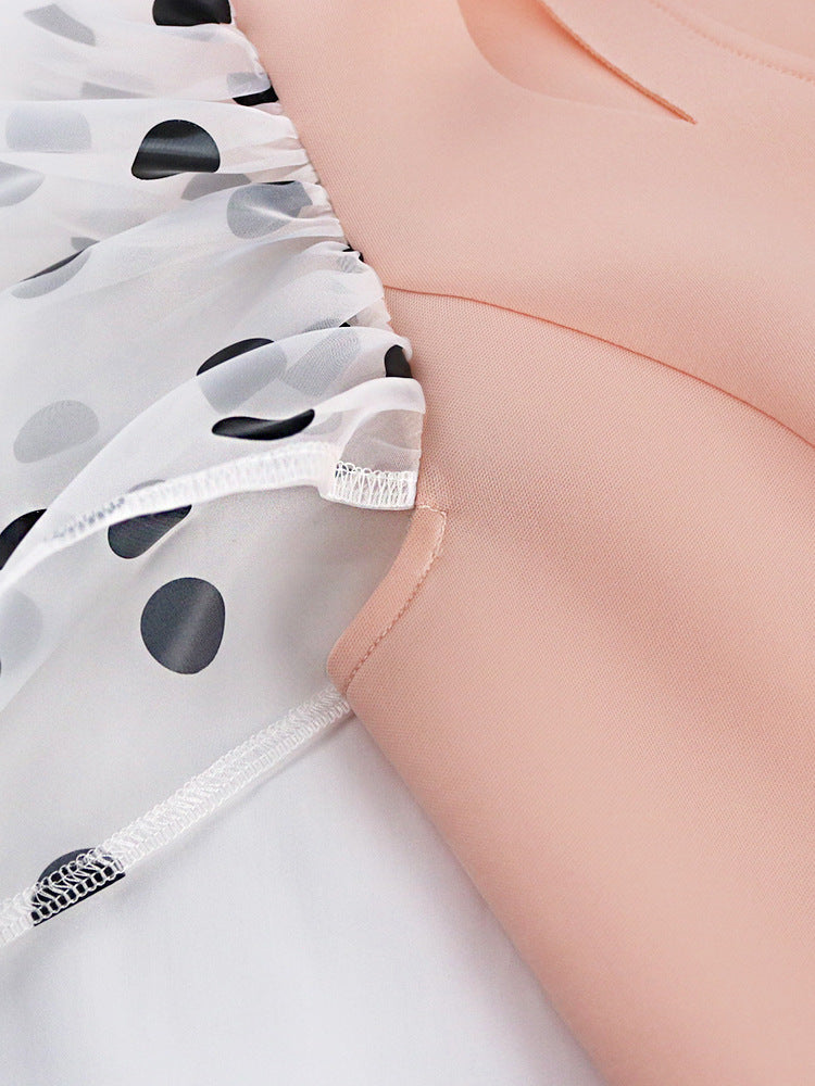 Summer cool polka dot tulle sleeve V neck pink lady dress bodycon dress women
