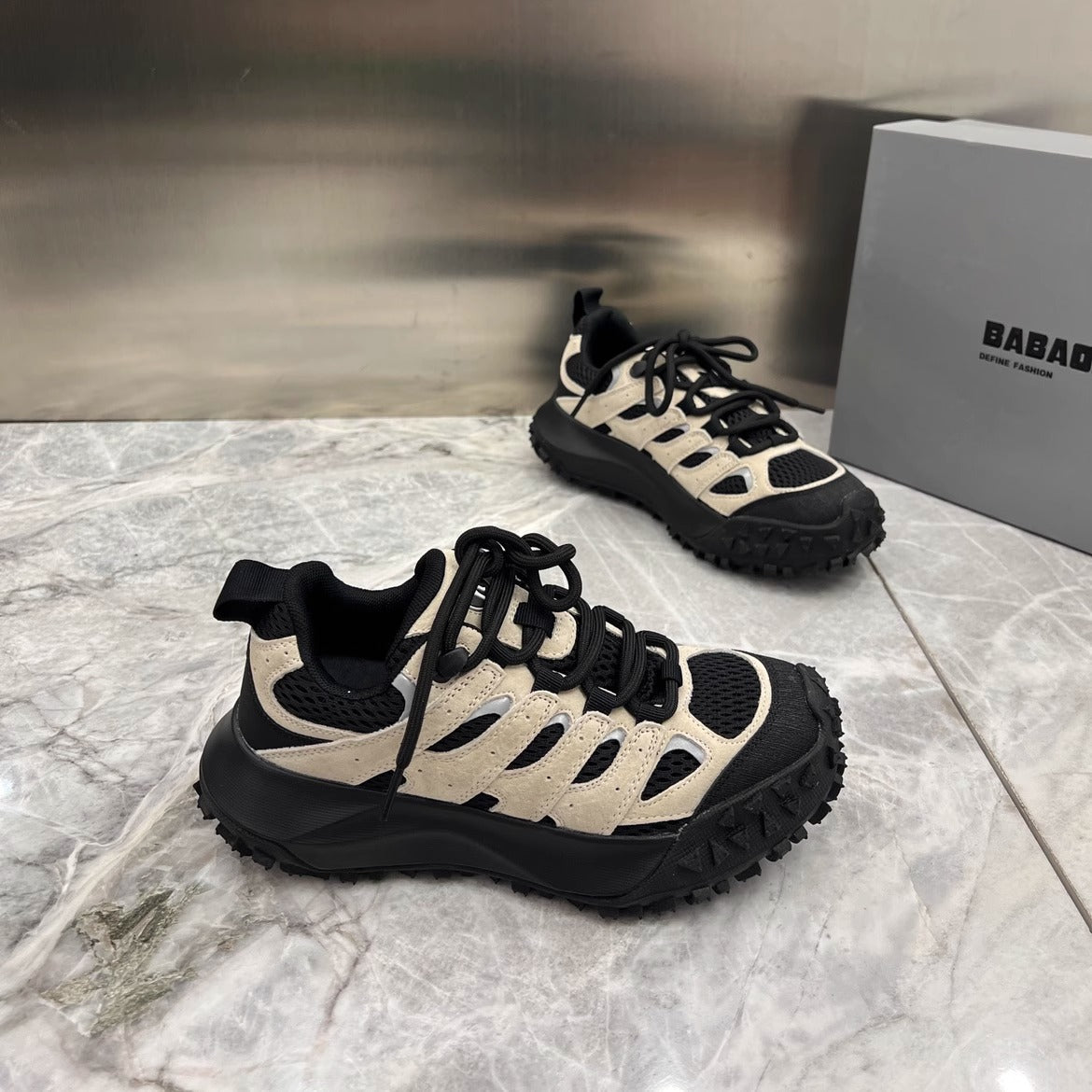 Leather daddy shoes women's 2023 autumn new thick-soled mesh breathable hiking outdoor  sports climbing shoes