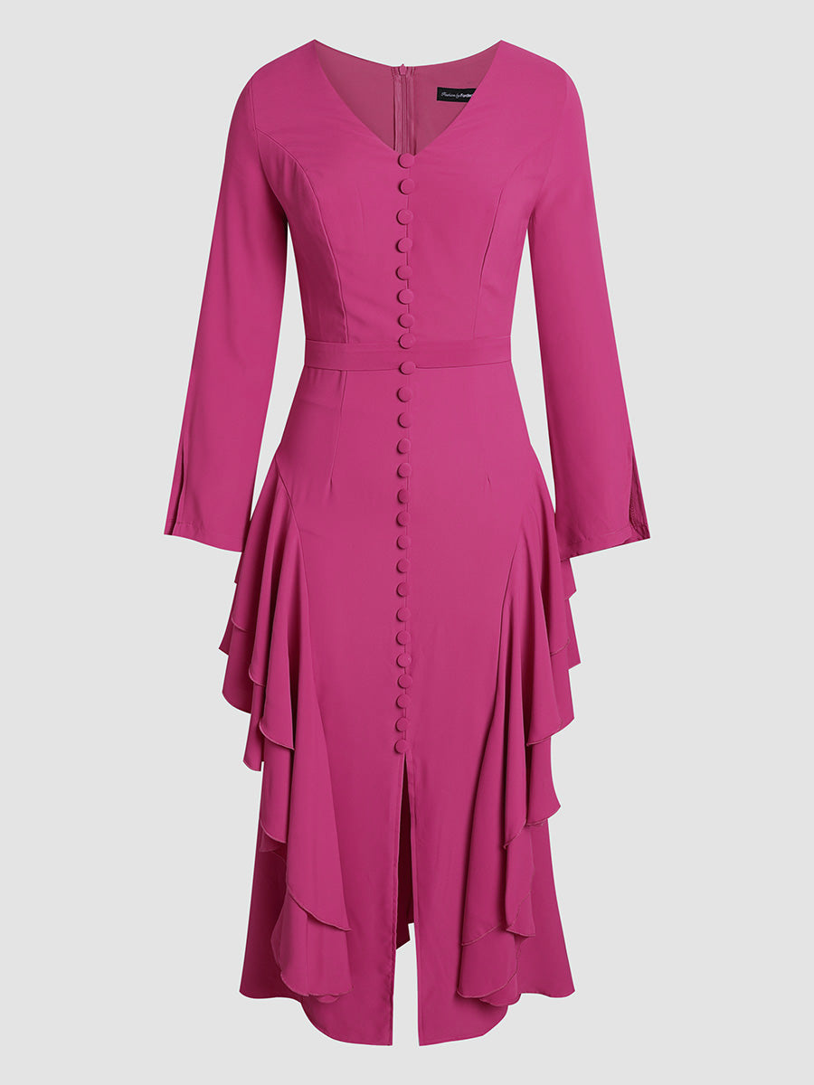 Elegant Ruffled Slit Dress