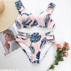 Polyester Adult Female Split Printed Hard Bag Bikini Swimsuit