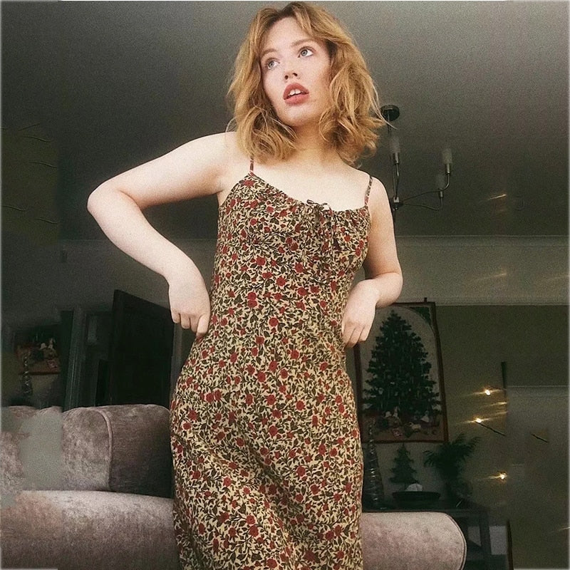 حزام بلا أكمام طباعة بوهو فستان صيفي طويل للنساء فساتين خضراء زهرية صفراء فستان الشمس خمر النمط الفرنسي