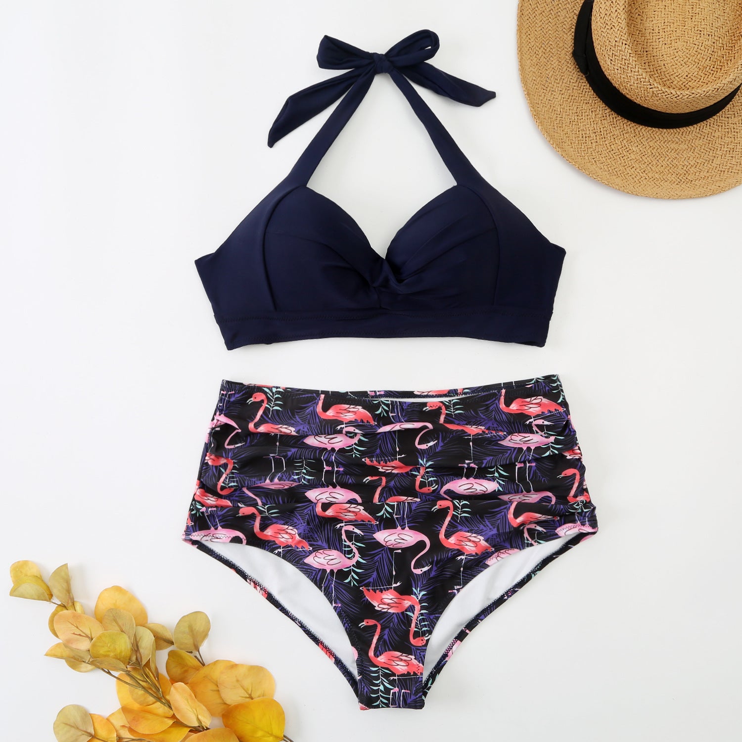 swimsuit female split solid color printed suspender bikini hard bag sexy swimsuit