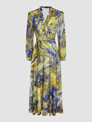 Yellow Printed Rendering Waist  Dress