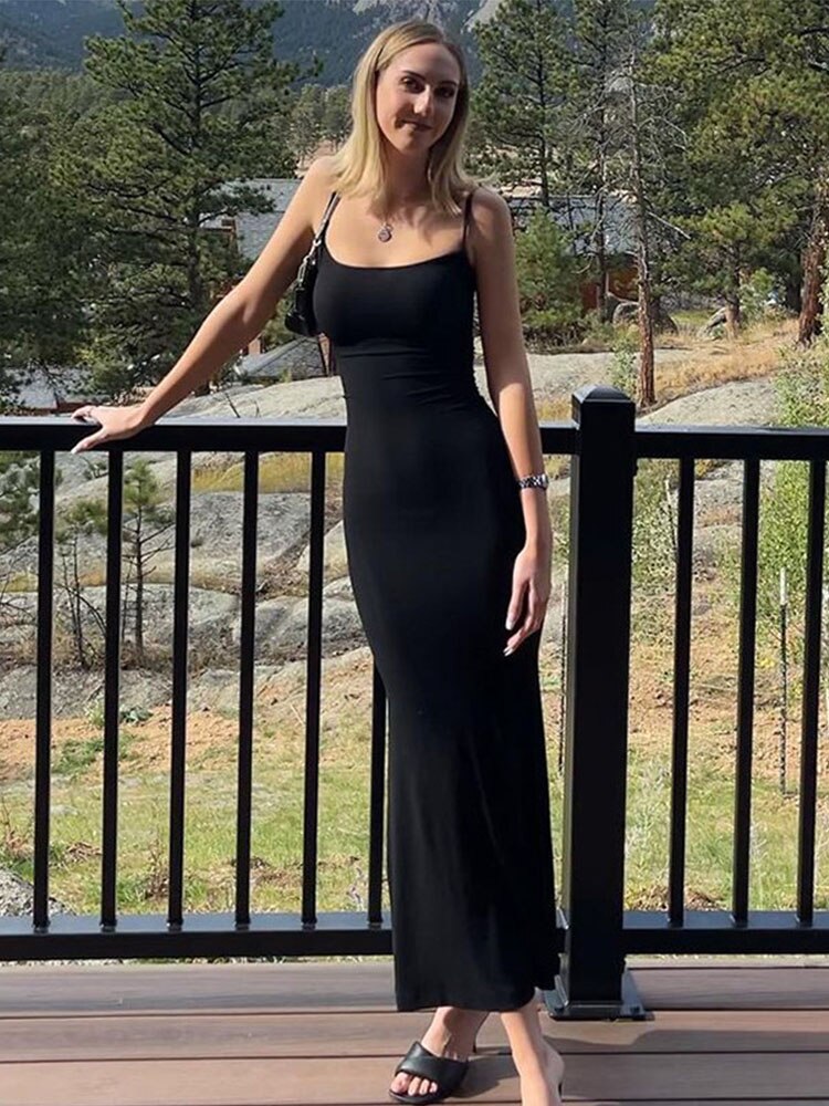 Satin Slip Sleeveless Backless Slim Sexy Maxi Dress 2022 Spring Women Party Y2K Concise Bodycon Elegant Clothing