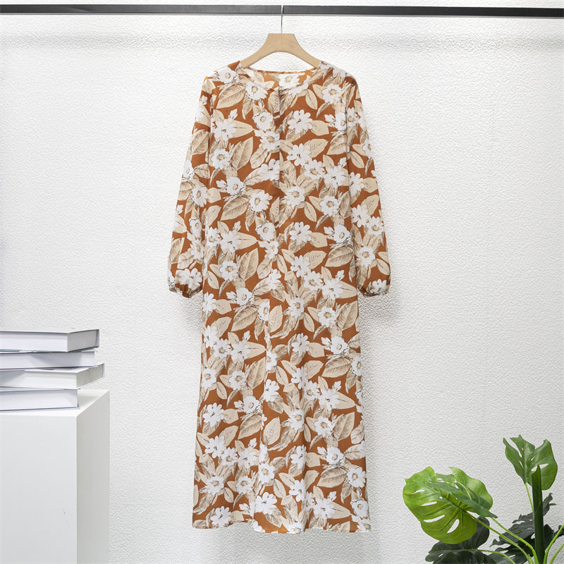 Spring Summer Muslim Dresses Full Sleeve Printed Floral Casual Long Loose Chiffon Dress Women Maxi Dresses With Pocket Mujer Vestidoes