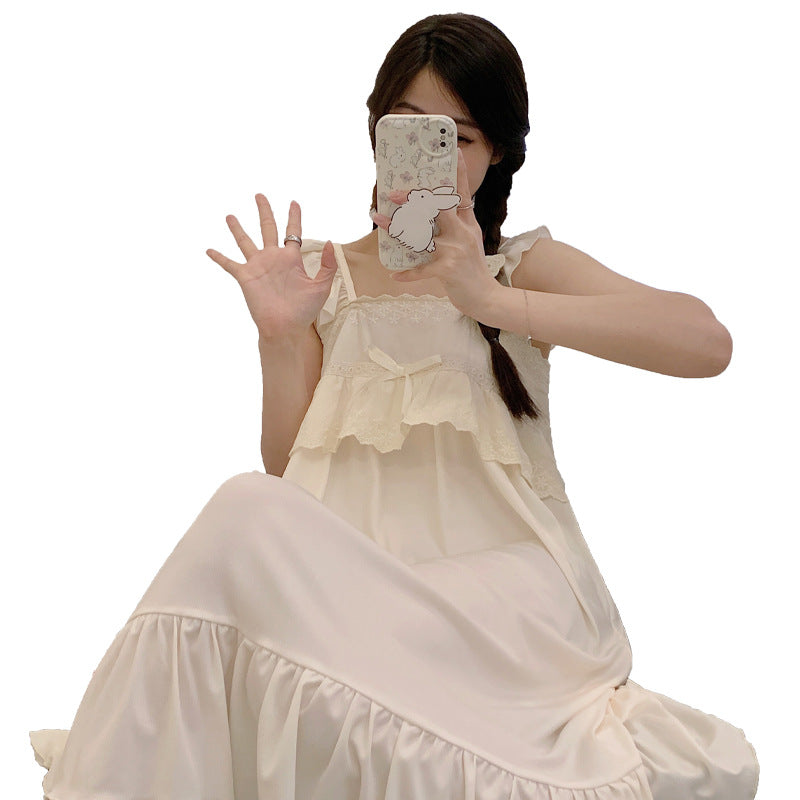 2023 صيف جديد فستان نوم غير رسمي المرأة تنورة دانتيل حبال نمط النسخة الكورية الرغبة في خدمة المنزل