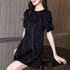 Elegant Bandage Bow Knot Diamond Mini Dress Women's 2023 Summer New Puff Sleeve Dress