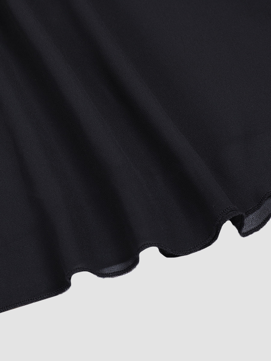 Black and white paneling elegant chiffon pleated dress