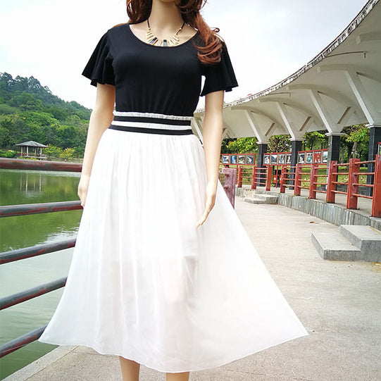 European and American plus size dress new style women's waist  chiffon long skirt