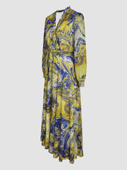 Yellow Printed Rendering Waist  Dress