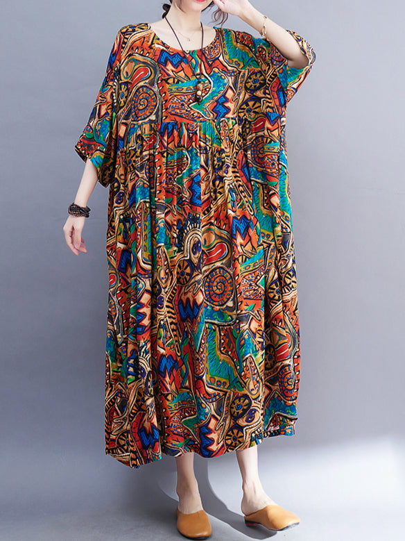 منتج صيفي جديد، فني قديم، دهون تقلل من العمر مم 200 رطل، فستان قطني كبير مطبوع بأكمام قصيرة 