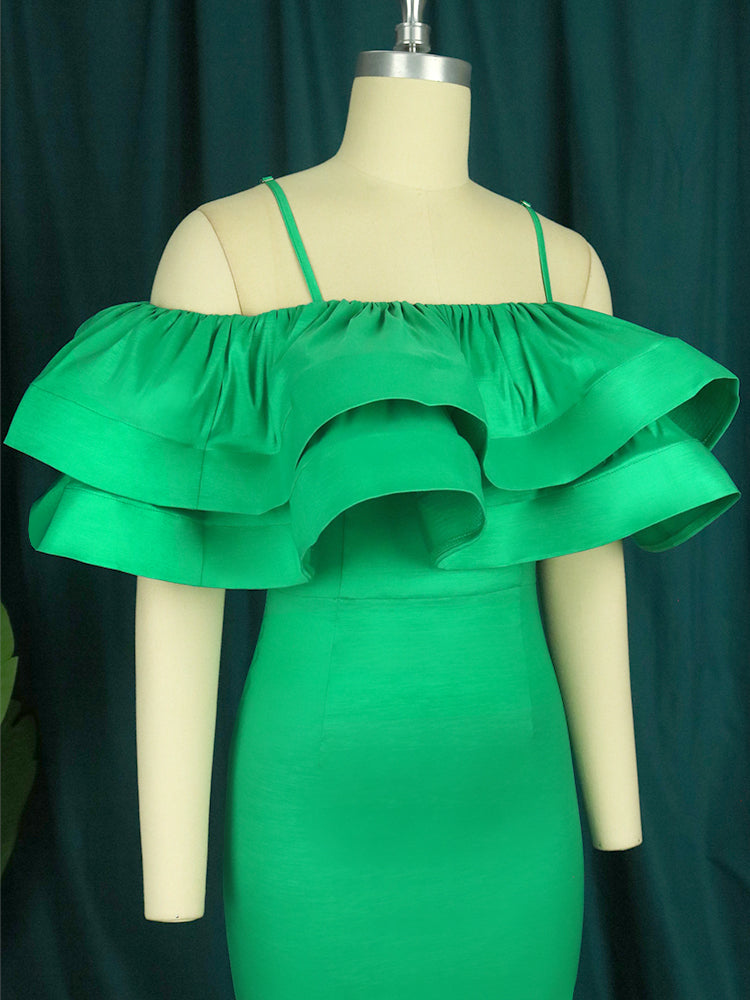 Women Rose Sexy Party Dress Ruffles Shiny Bodycon Sheath Spaghetti Strap Birthday Christmas Off Shoulder Prom Gown Celebrate New