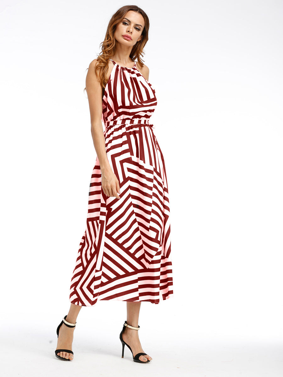 Summer Maxi Long Dress New Fashion Women Boho Striped Sleeveless Beach Style Strap Sundress Vestidos For Female