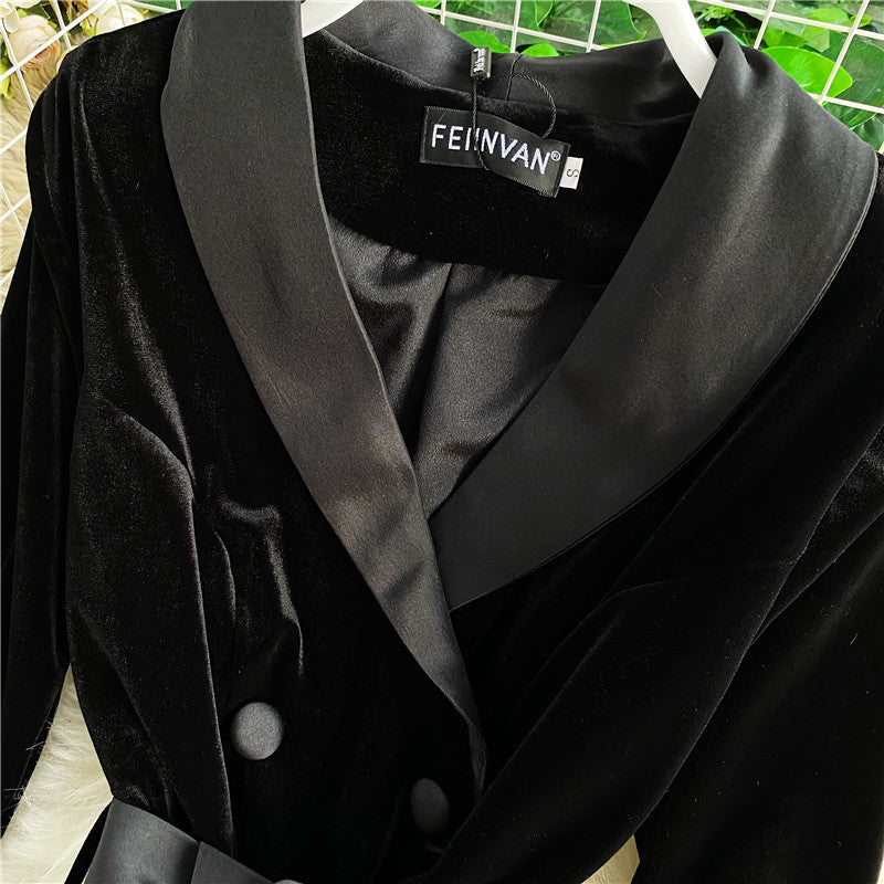 New autumn and winter Korean style trendy lace-up waist slimming mid-length windbreaker jacket for women