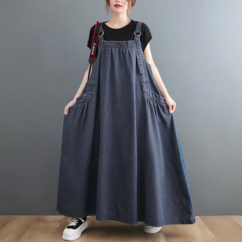 Plus size women's denim suspender skirt    retro dress 2023 spring and summer sleeveless big  dress female