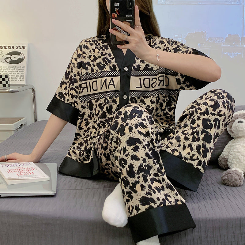 Summer new pajamas women's letters   silk casual home clothes three-piece set