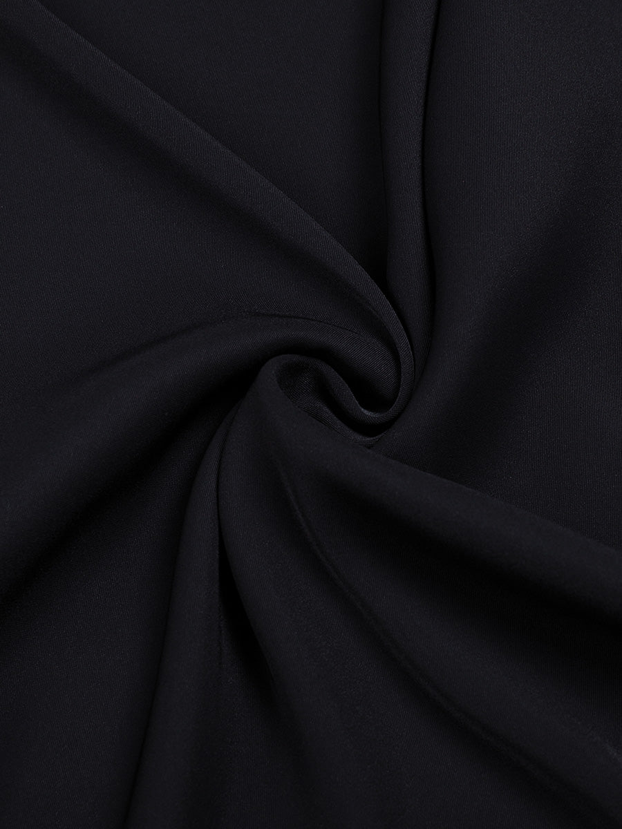 Black Elegant Satin V-Neck Fringed Hem Dress