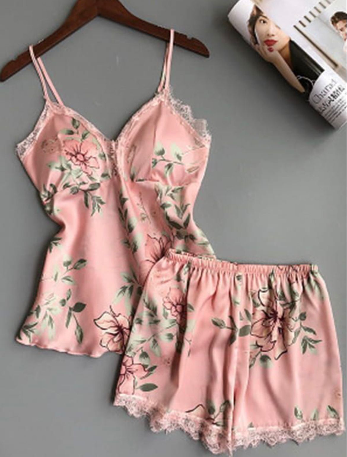Summer sexy silk plant flower print ladies pajamas  -end