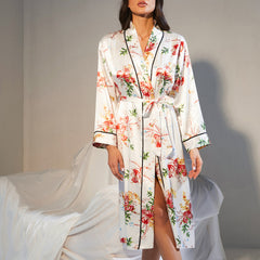 New plus size lace nightgown home leisure simulation silk cardigan bathrobe fashion mid-length sexy home wear