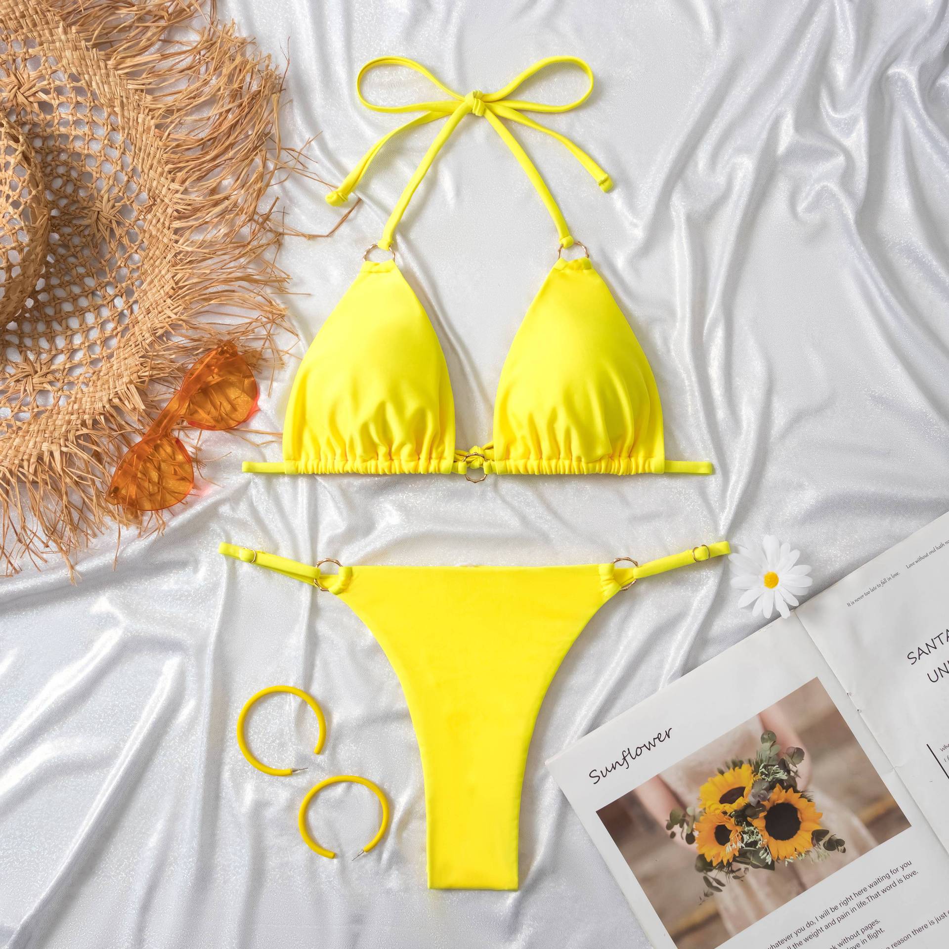 Sheng Baijia 2023 cross-border  jewelry swimsuit sexy  nylon glossy fabric two-piece split swimsuit