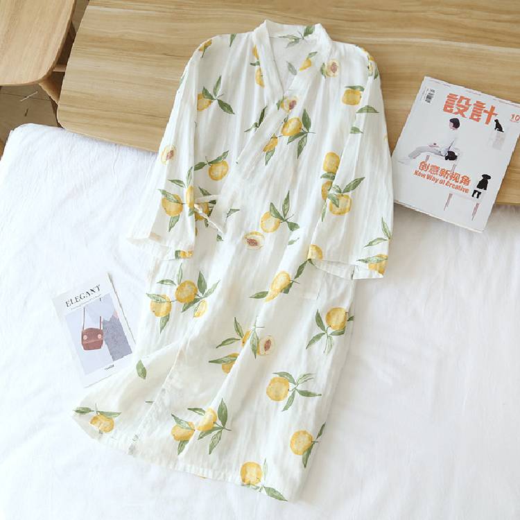 New Ladies Pajamas  Cotton Gauze Kimono Robes for Women Thin  7 Points Sleeve SPA Home Wear Cotton Bathrobe Summer Cool
