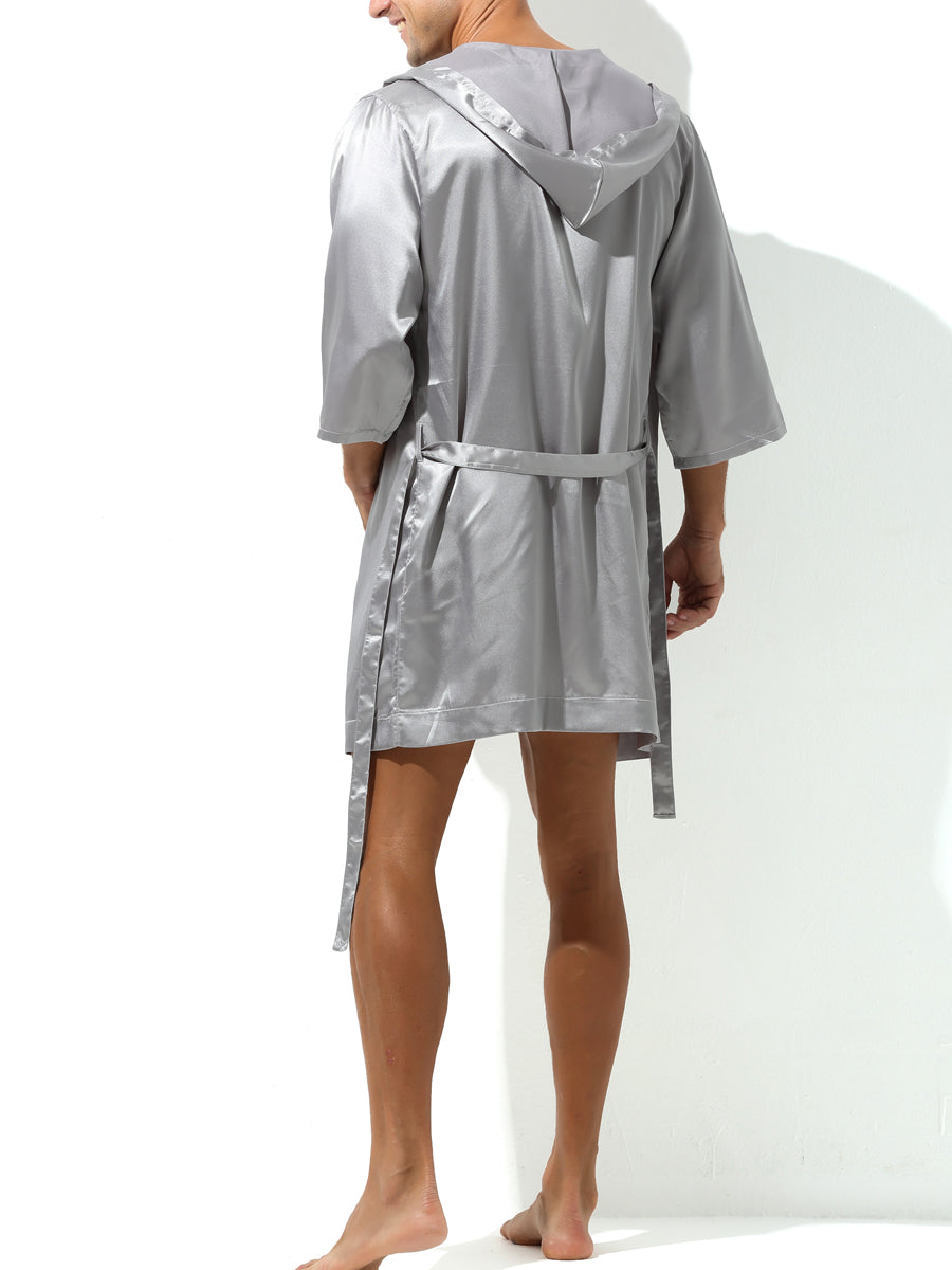 Men's Fashion Solid Color Simulated Silk Bathrobe Robe