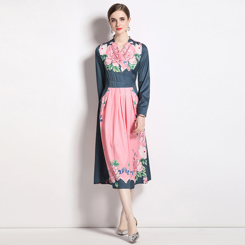 AliExpress Amazon Cross-border 2023 Autumn Long Skirt Women's Foreign Trade New Printed Dress