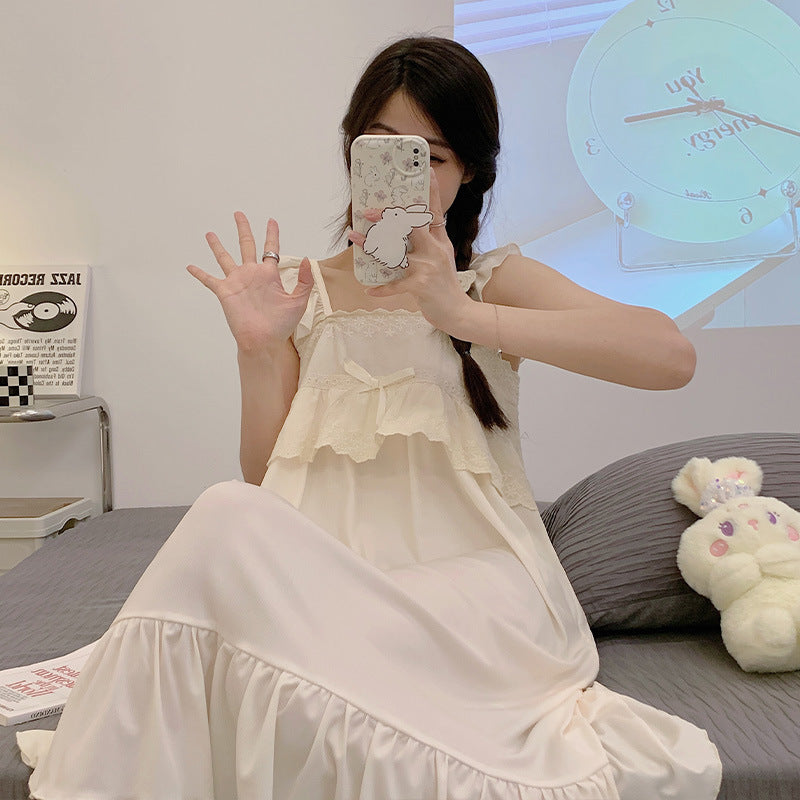 2023 صيف جديد فستان نوم غير رسمي المرأة تنورة دانتيل حبال نمط النسخة الكورية الرغبة في خدمة المنزل