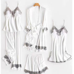 Five-piece pajamas women's summer thin ice silk suspender nightdress nightgown set
