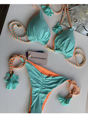 New backless braided rope bikini triangle swimsuit European and American multicolor swimwear