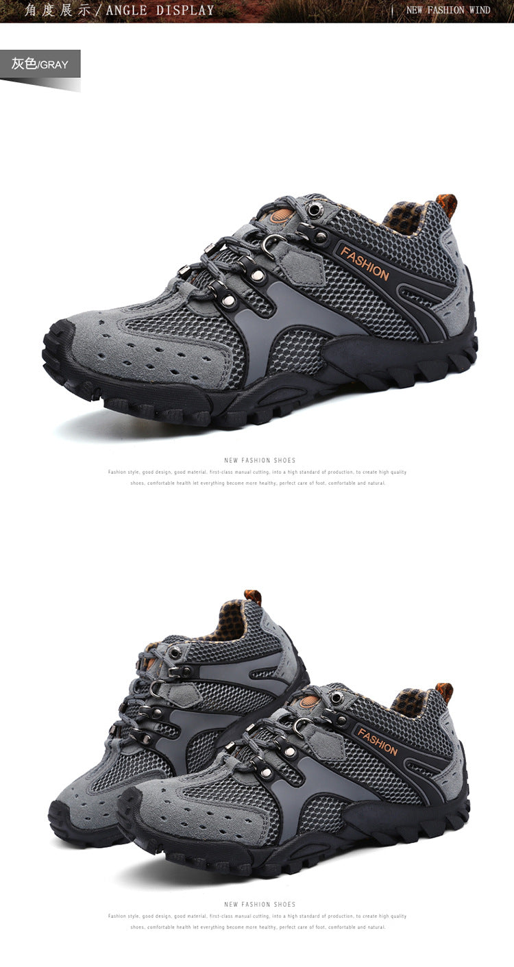 Summer men's shoes pedal outdoor sports and leisure leather shoes summer men's hiking breathable hollow mesh shoes