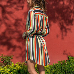 Aachoae Long Sleeve Shirt Dress 2020 Summer Boho Beach Dresses Women Casual Striped Print A line Mini Party Dress Vestidos