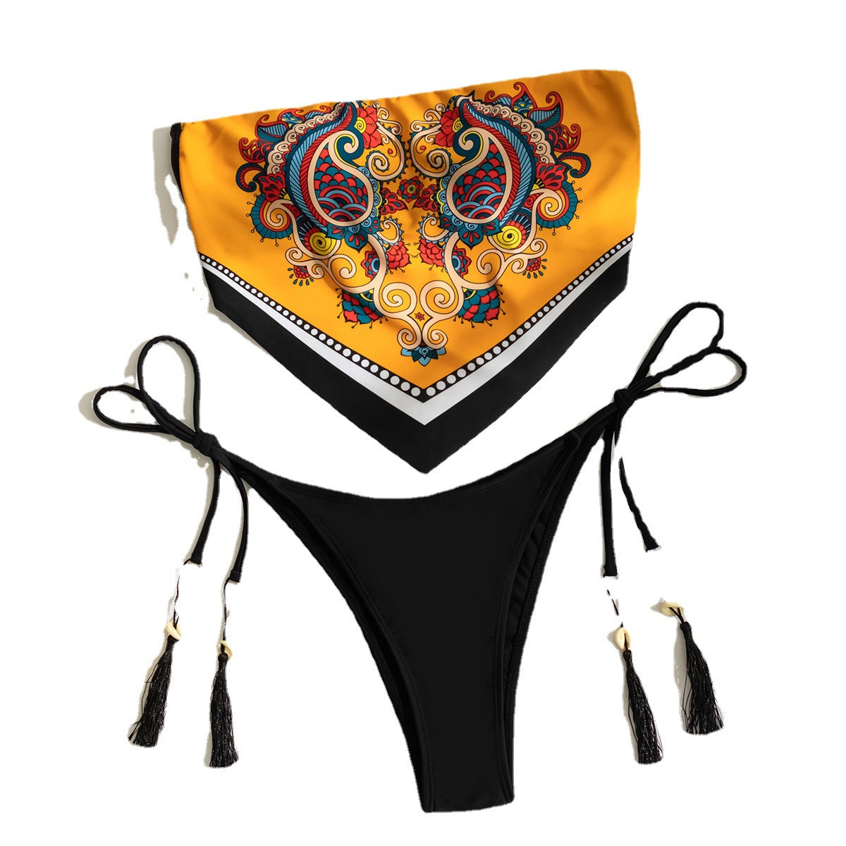 European and American bellyband bikini new printed swimwear tassel strap multicolor independent station swimsuit