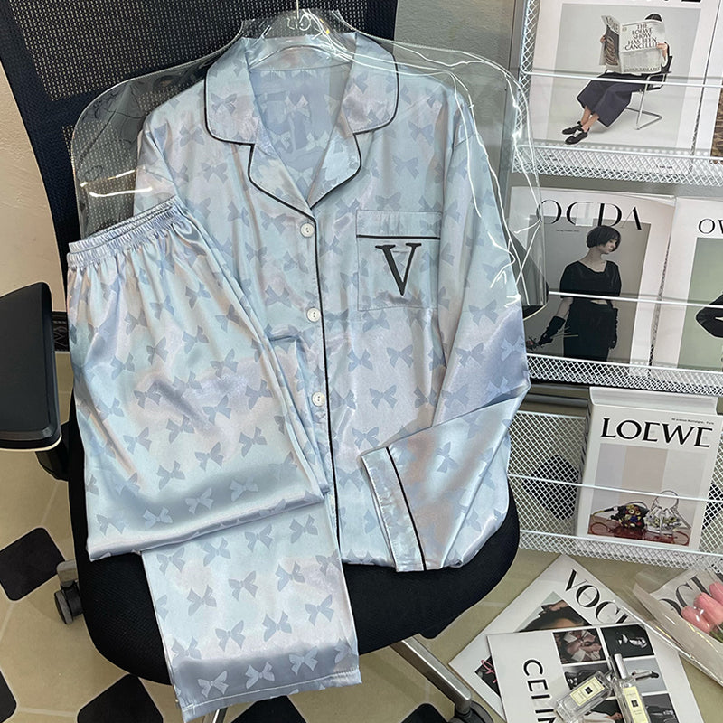 Spring and autumn new women's silk ice silk long-sleeved home clothes thin section  silk suit