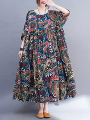 منتج صيفي جديد، فني قديم، دهون تقلل من العمر مم 200 رطل، فستان قطني كبير مطبوع بأكمام قصيرة 