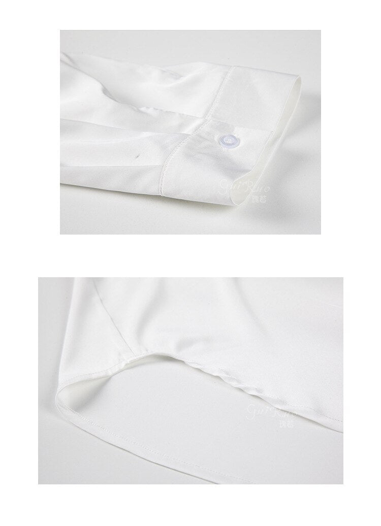 New Lady Pajamas Boyfriend Style Shirt Women Sexy Nightdress  Seduction Nightgowns Girls Satin Smooth Sleepwear White S-L