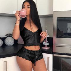 European and American sexy suit two-piece  stretch satin home pajamas