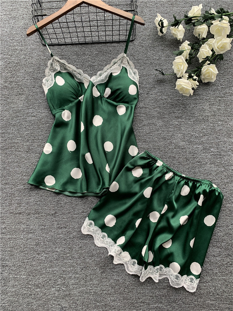Sexy Ladies Sexy Lingerie Big Polka Dot Ladies Sling Pajamas Home Service Set
