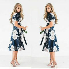 حار أزياء المرأة الأزهار قصيرة الأكمام اللباس المرأة بوهو طويل الصيف حزب طباعة اللباس 