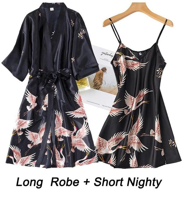 Women Rayon 2PCS Robe Set Bride Bridesmaid Wedding Robe Gown Lace Sexy Kimono Bathrobe Night Dress Casual Nightgown Sleepwear