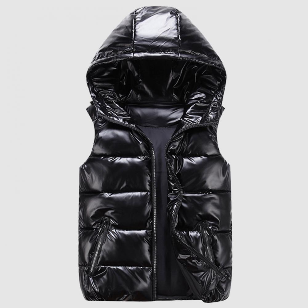 Women's Winter Vest Solid Color Hoodie Warm Stretch Hem Pocket Bright Color Quilted Tank Top Vest New Style For Daily Wear