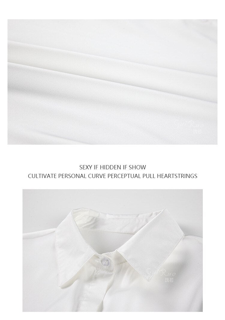 New Lady Pajamas Boyfriend Style Shirt Women Sexy Nightdress  Seduction Nightgowns Girls Satin Smooth Sleepwear White S-L