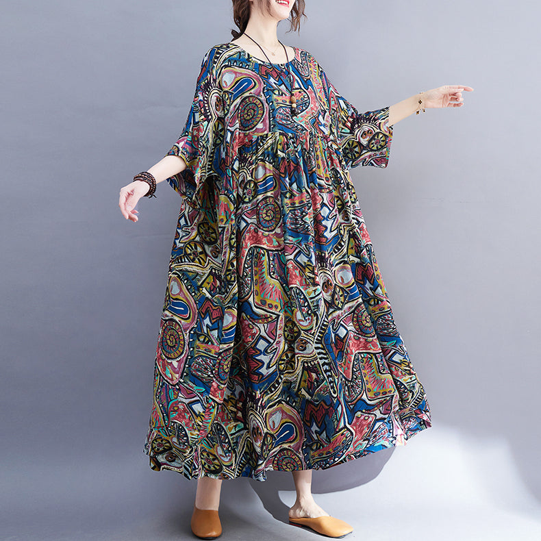 منتج صيفي جديد، فني قديم، دهون تقلل من العمر مم 200 رطل، فستان قطني كبير مطبوع بأكمام قصيرة 