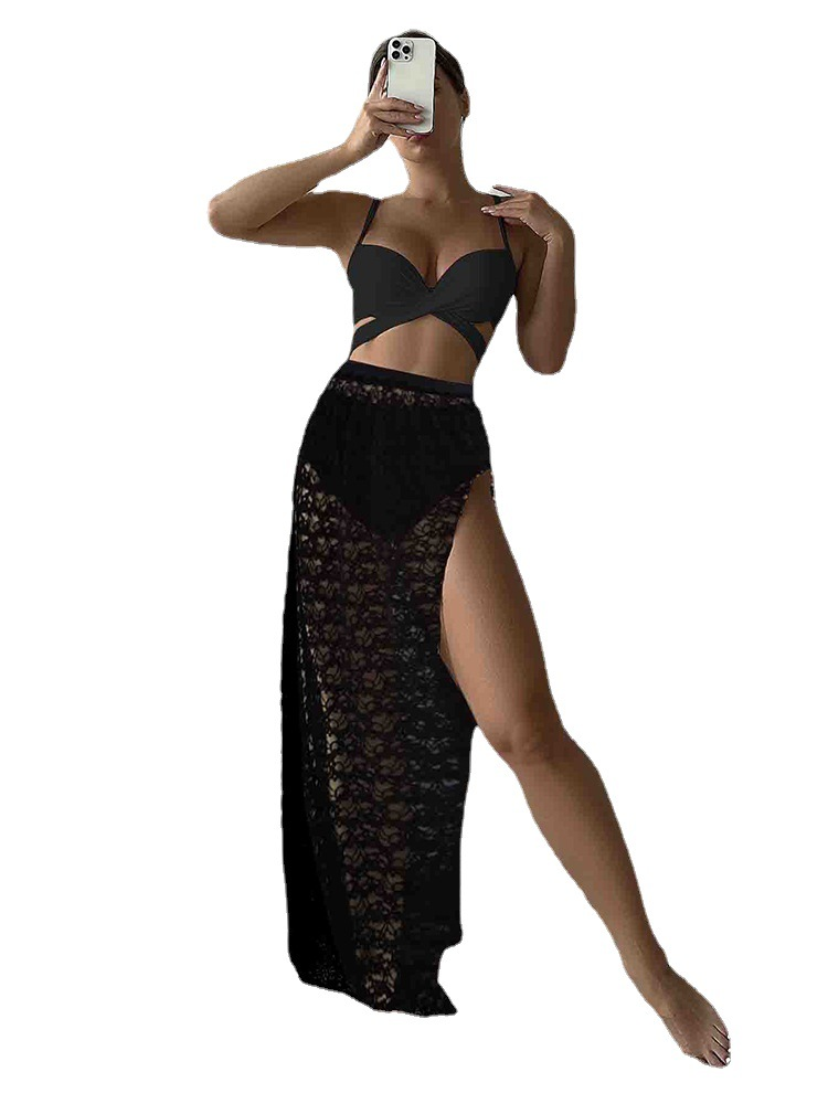 ملابس سباحة بكيني نسائية أوروبية وأمريكية جديدة مع تنورة شاطئ بيكيني 